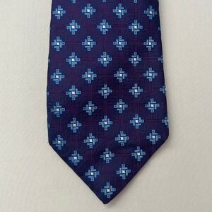Barneys New York Necktie Men Purple Blue Geometric Silk Made in Italy Hand Made